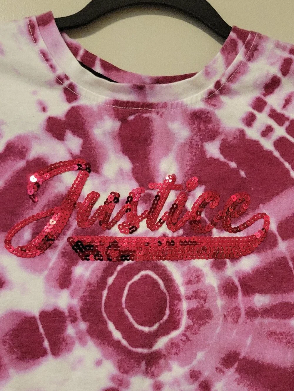 Justice Pink and White Tie-Dye Sequin Logo Crop Tee